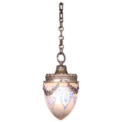 Early 20th Century Gilt Bronze Cut and Etched Glass Pendant Light