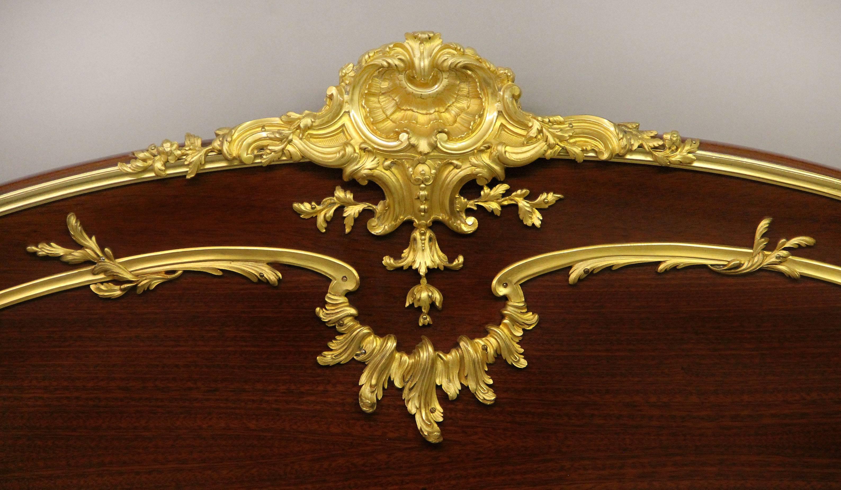 French Early 20th Century Gilt Bronze-Mounted Mahogany King Size Bed by François Linke
