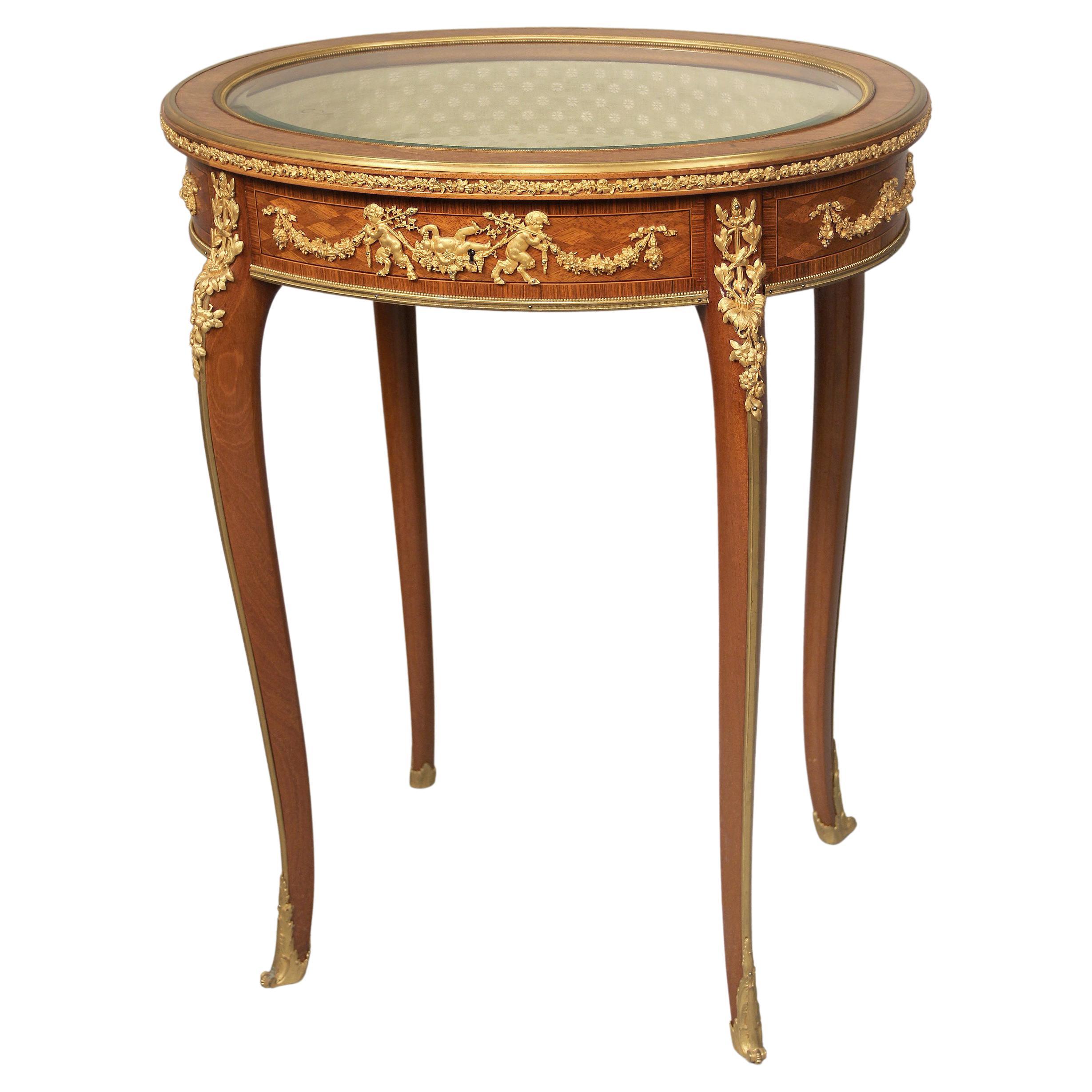 Early 20th Century Gilt Bronze Mounted Parquetry Vitrine Table by François Linke For Sale