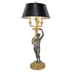 Lampe de table en bronze doré du début du 20e siècle