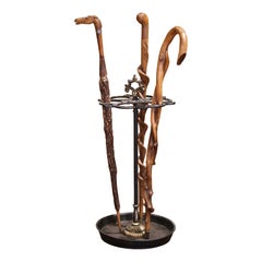 Early 20th Century Gilt Iron French Twelve Cane Holder with Handle and 3 Canes