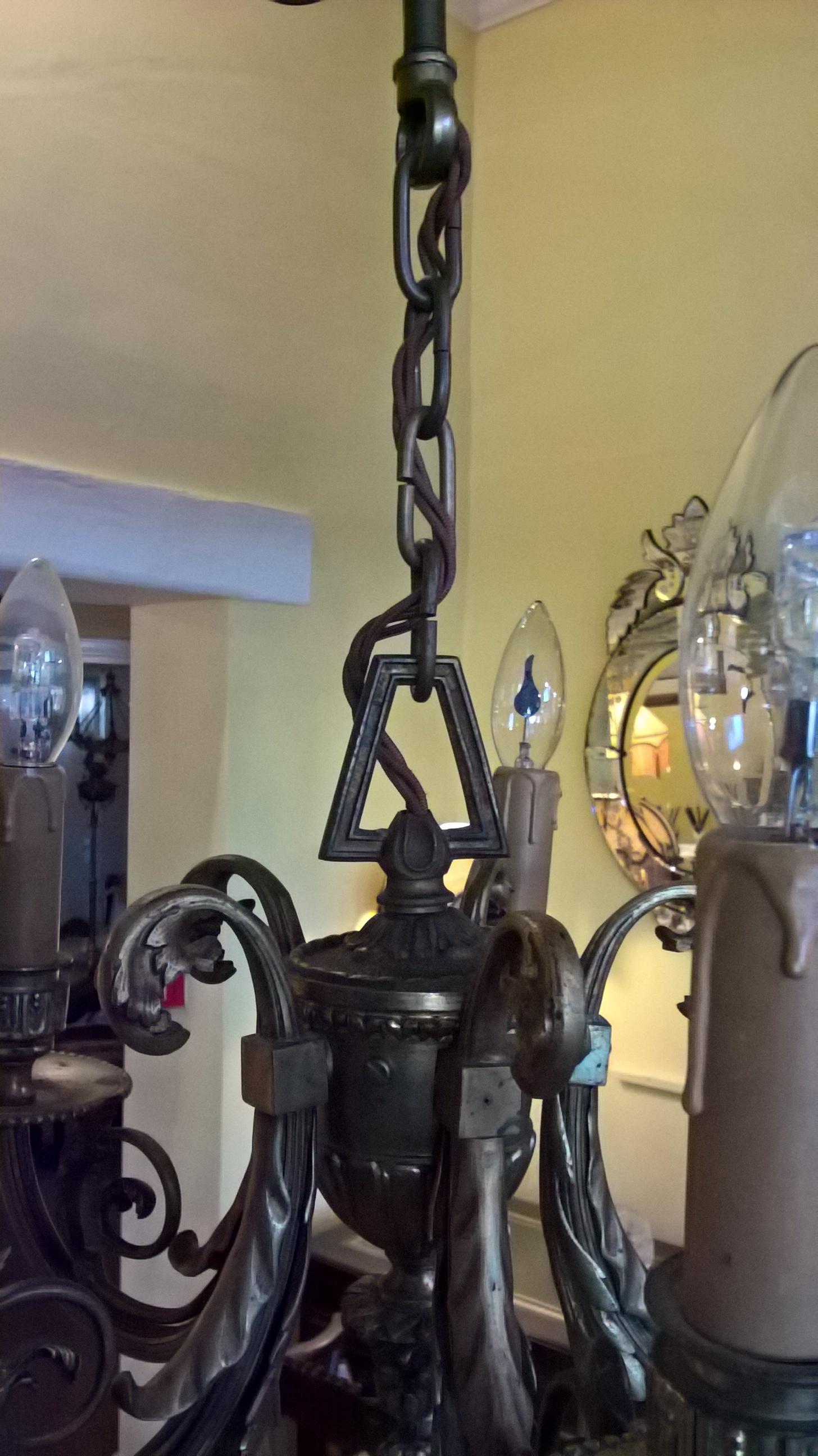 Brass Early 20th Century Gilt Metal 5-Arm Chandelier For Sale