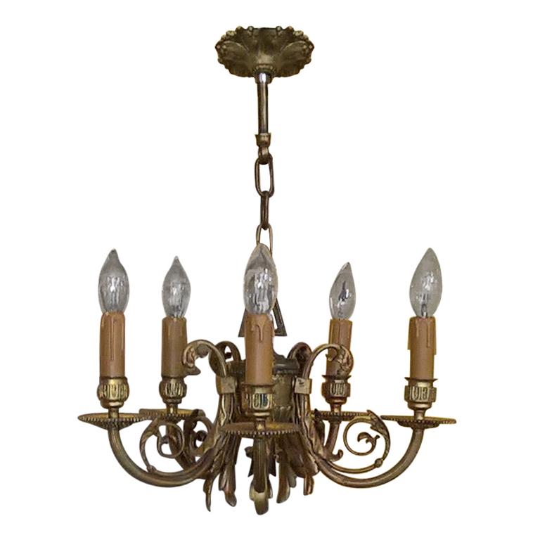 Early 20th Century Gilt Metal 5-Arm Chandelier For Sale