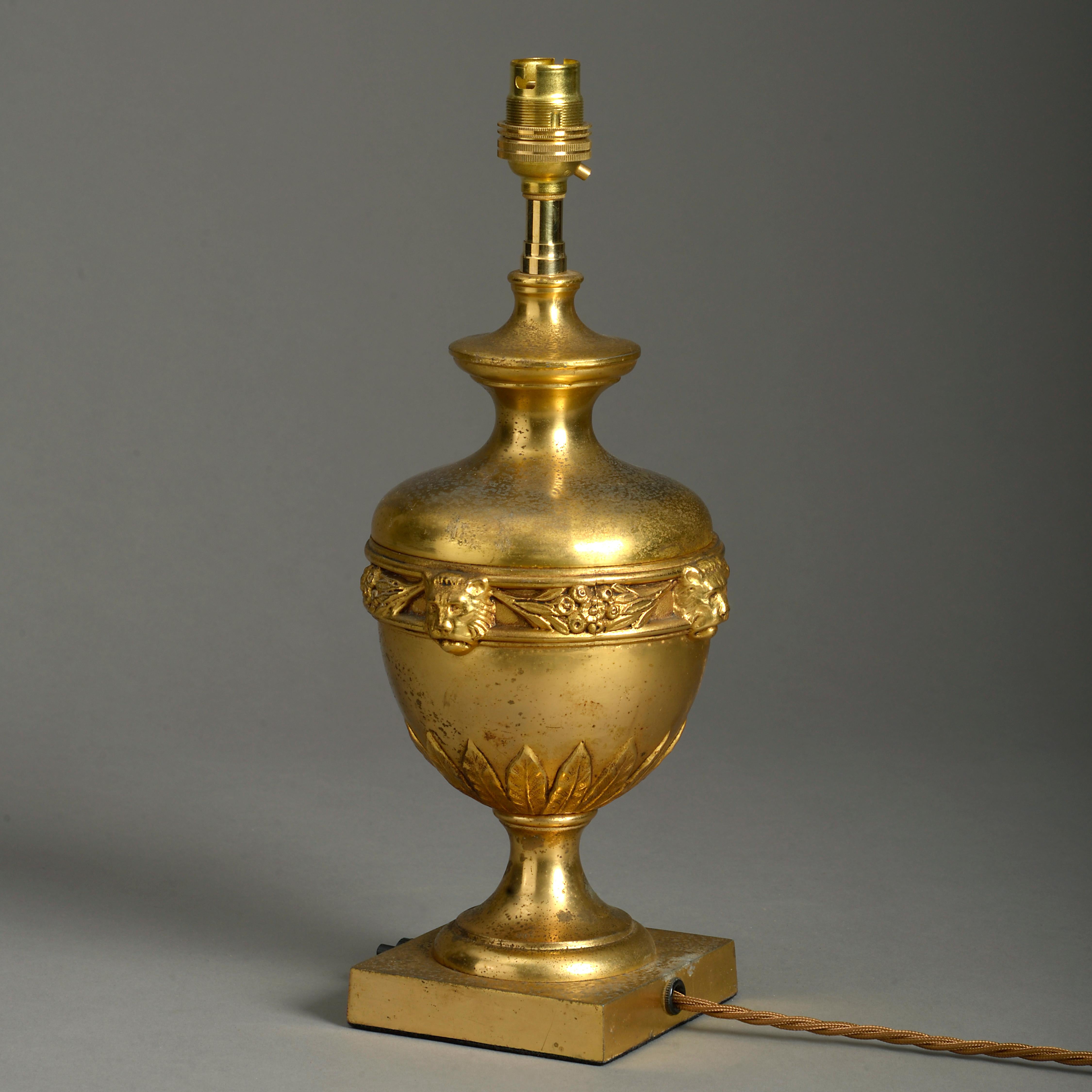 Neoclassical Revival Early 20th Century Gilt Metal Urn Lamp