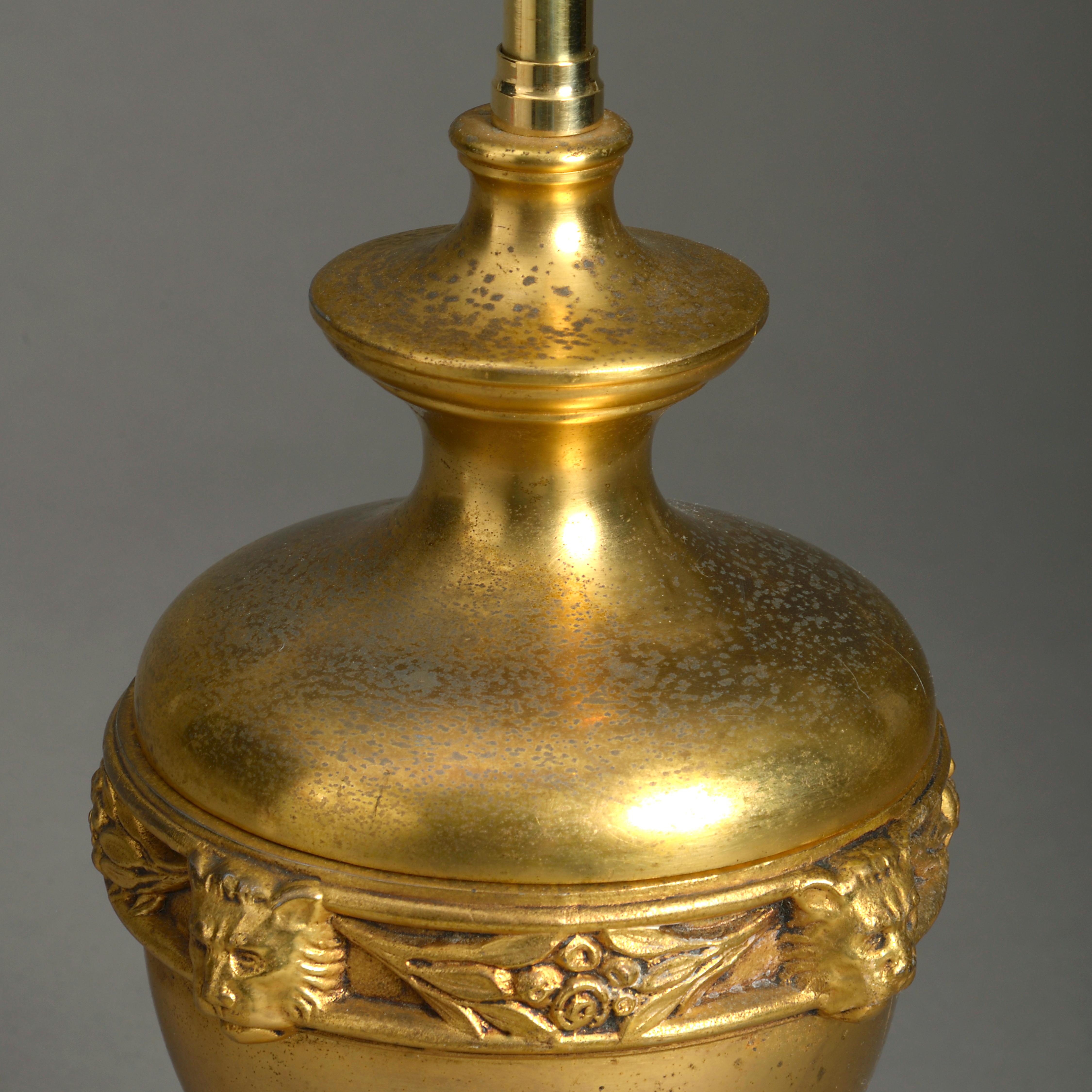 English Early 20th Century Gilt Metal Urn Lamp