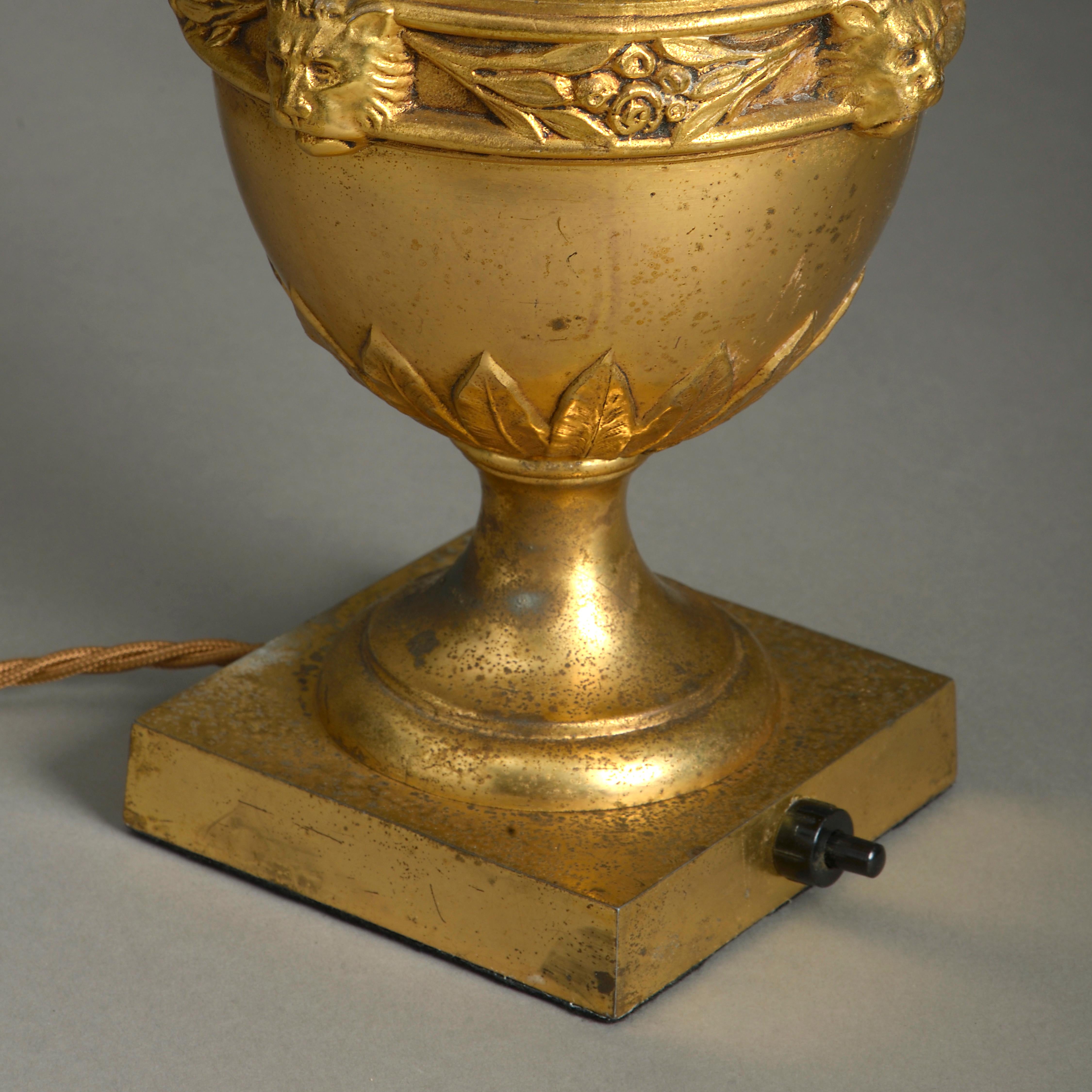 Cast Early 20th Century Gilt Metal Urn Lamp