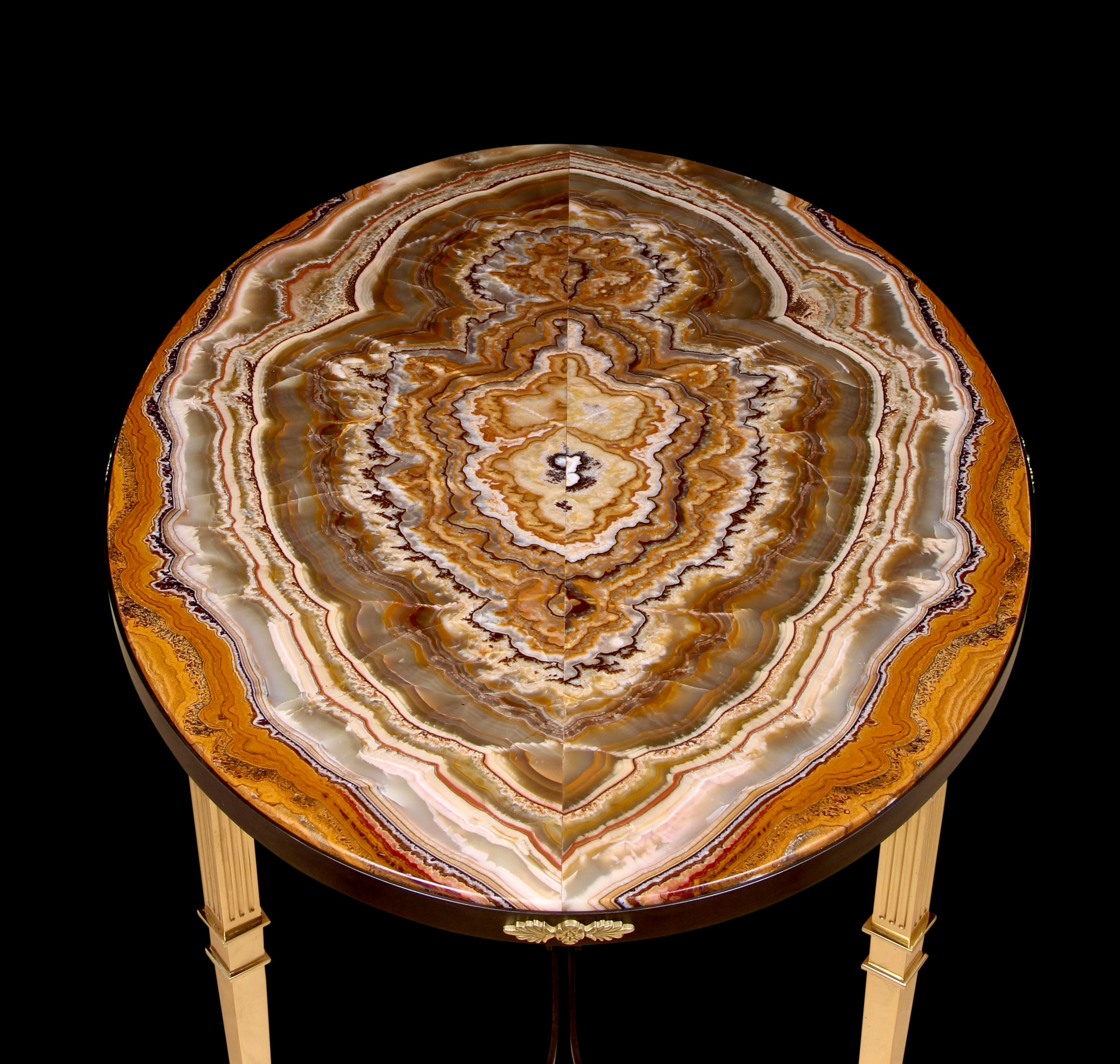 Art Deco Gilt & Patinated Bronze Alabastro Fiorito Onyx Marble Table For Sale 5