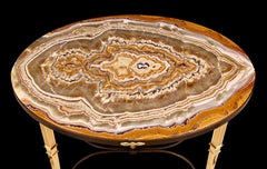Art Deco Gilt & Patinated Bronze Alabastro Fiorito Onyx Marble Table