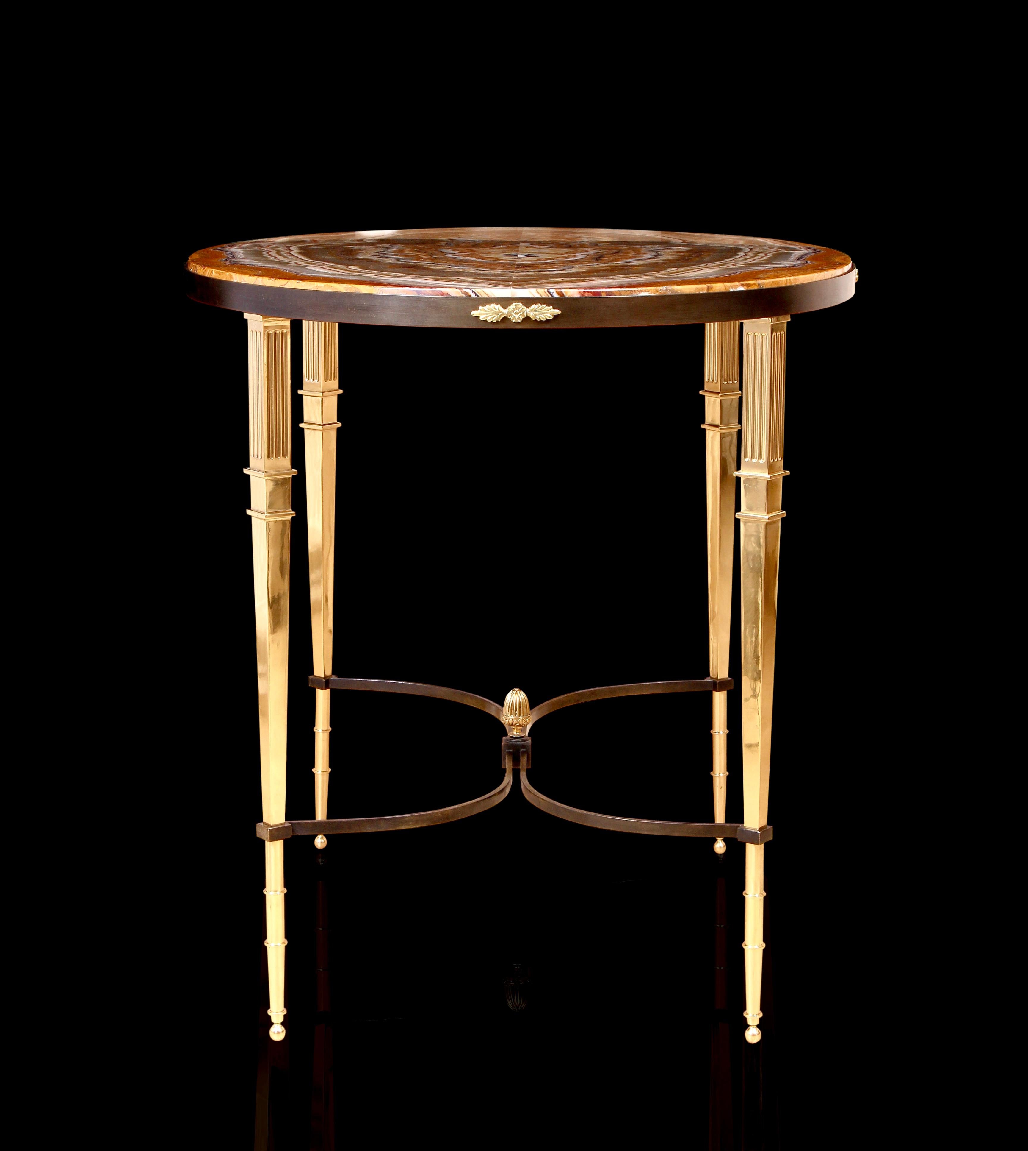 Art Deco Gilt & Patinated Bronze Alabastro Fiorito Onyx Marble Table For Sale 3