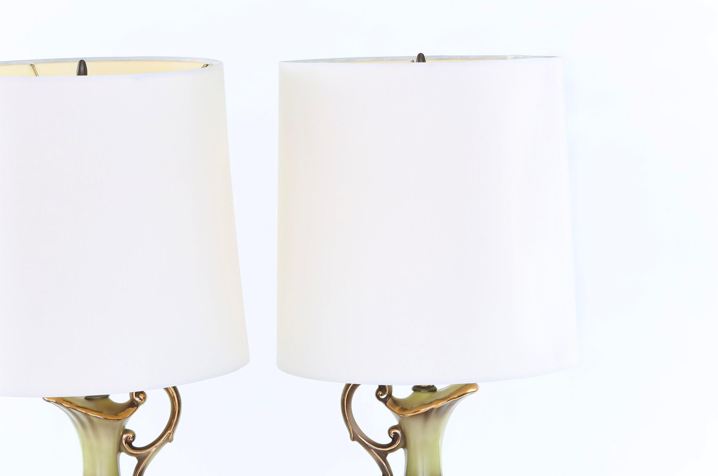 Early 20th Century Gilt Porcelain Pair Table Lamps 3