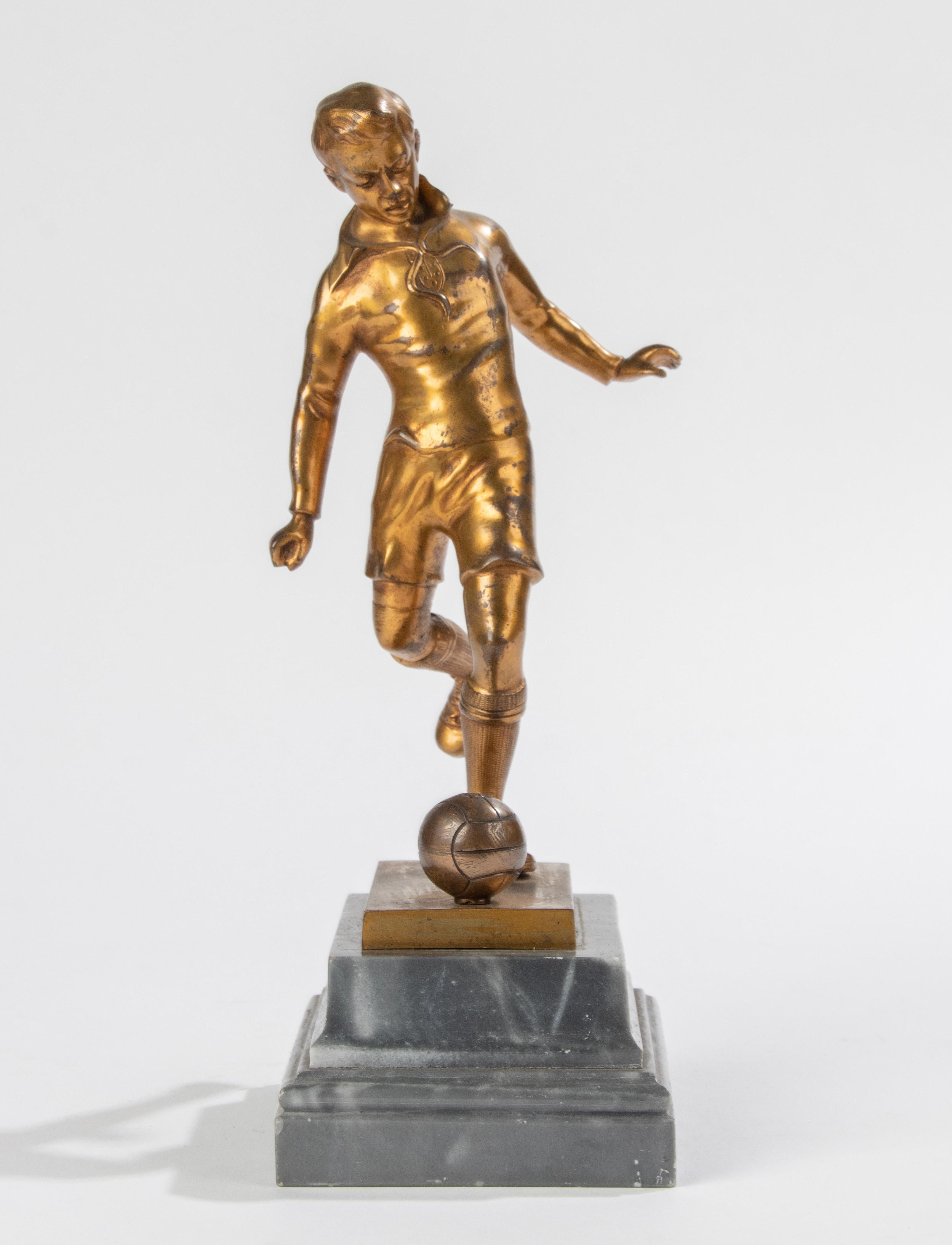French Early 20th Century, Gilt Spelter Sculpture Soccer Player For Sale