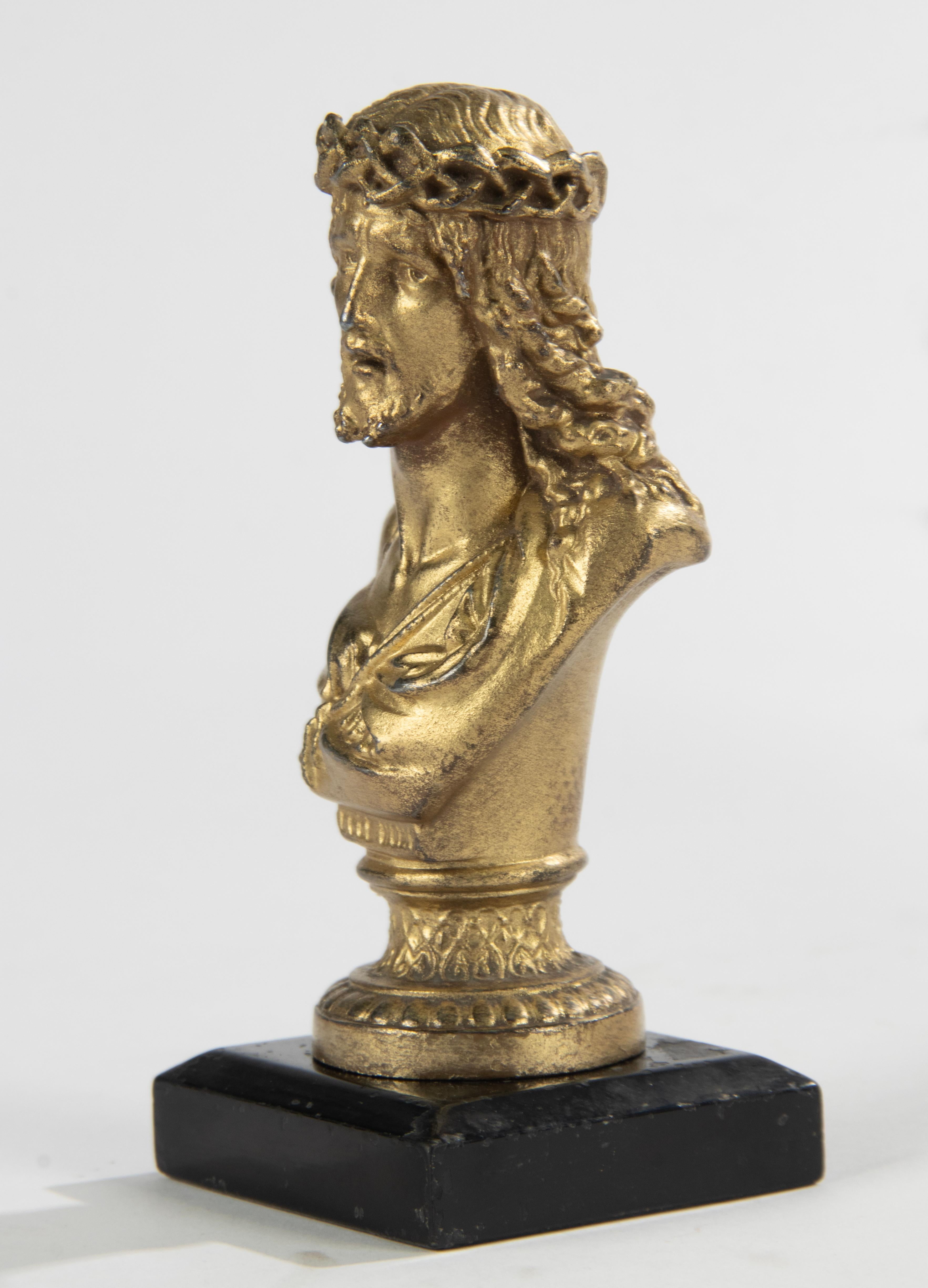 Early 20th Century Gilt Spelter Small Bust Jesus Christ For Sale 6