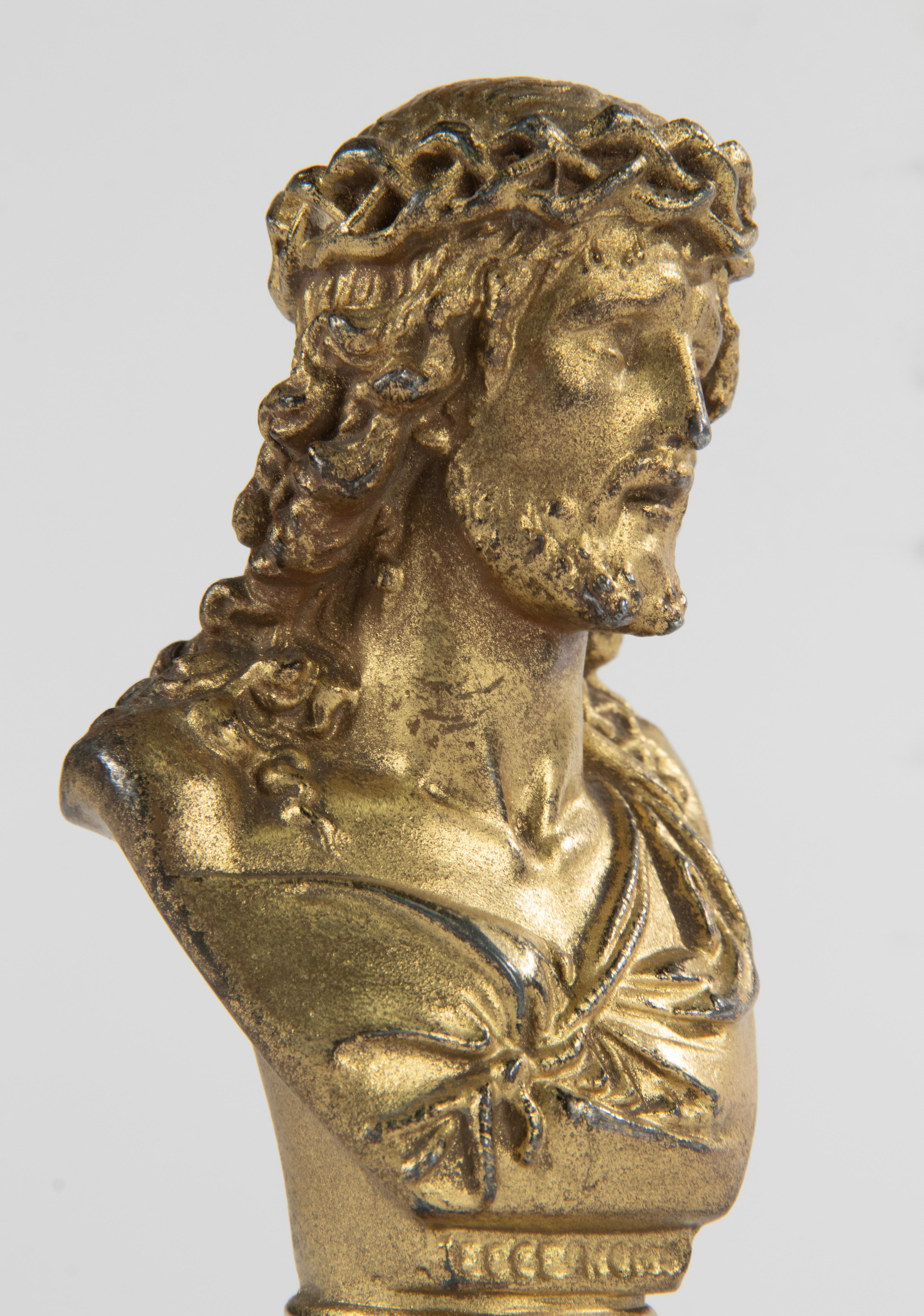 Early 20th Century Gilt Spelter Small Bust Jesus Christ For Sale 8
