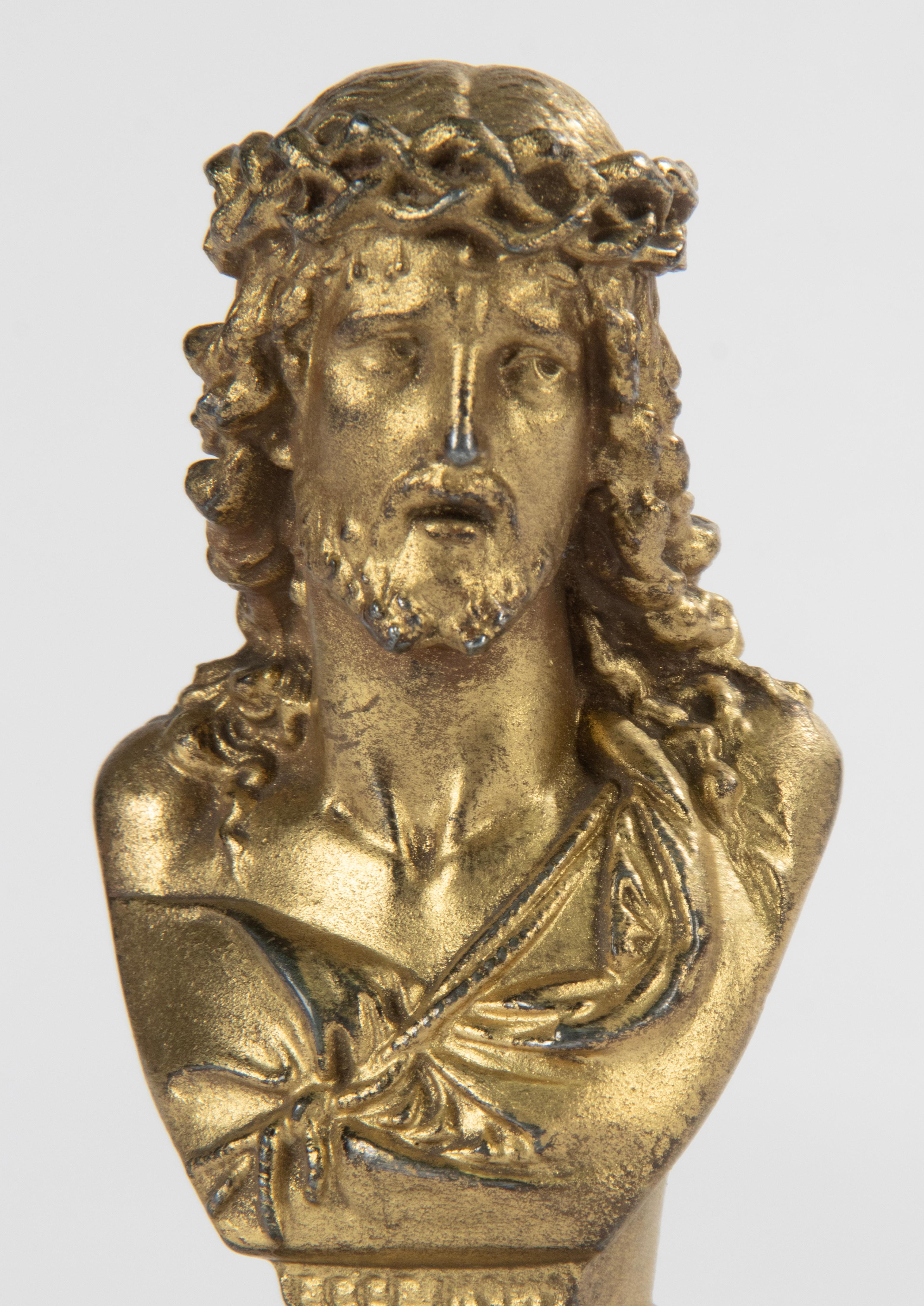 Gothic Early 20th Century Gilt Spelter Small Bust Jesus Christ For Sale