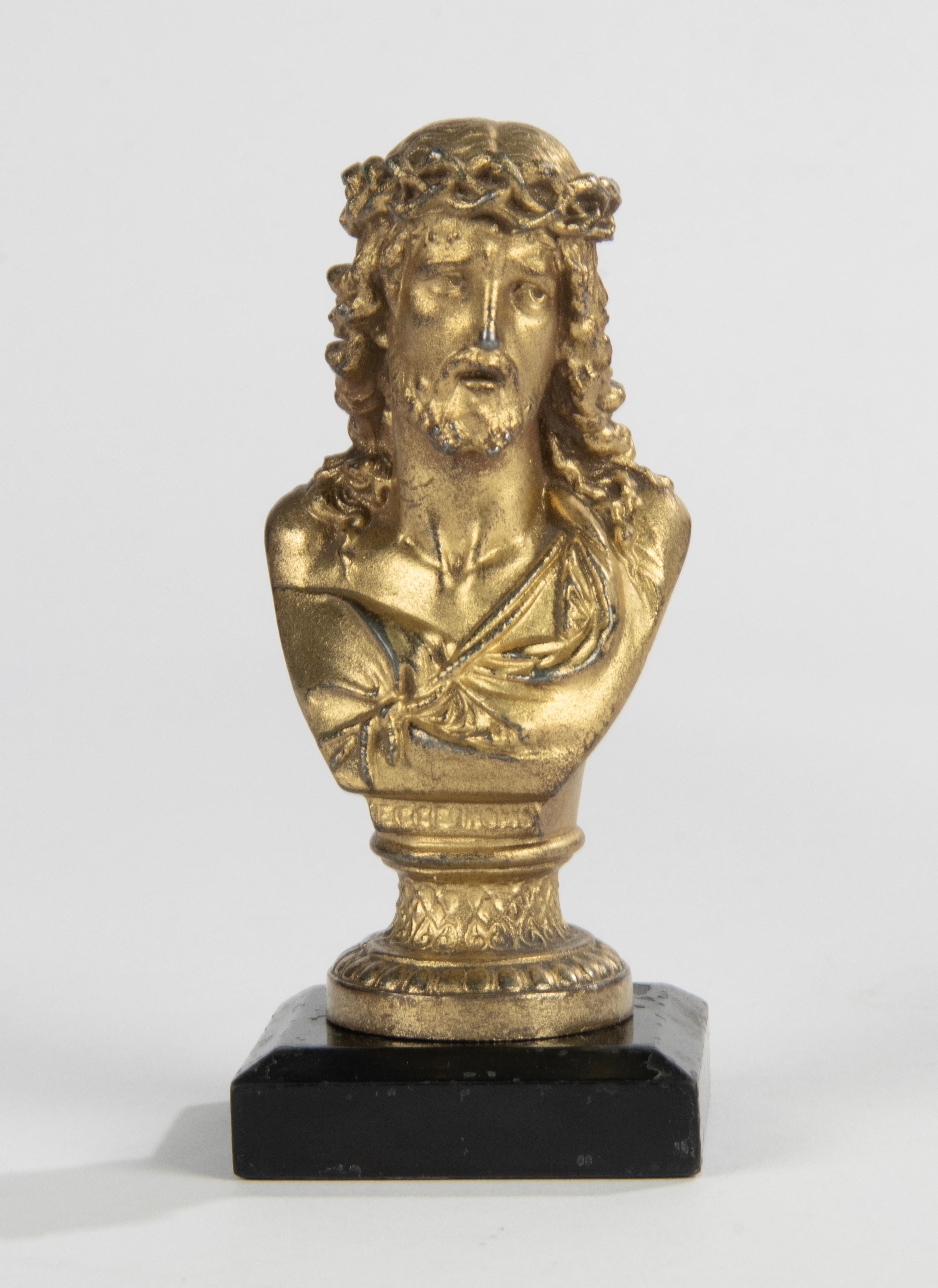 French Early 20th Century Gilt Spelter Small Bust Jesus Christ For Sale