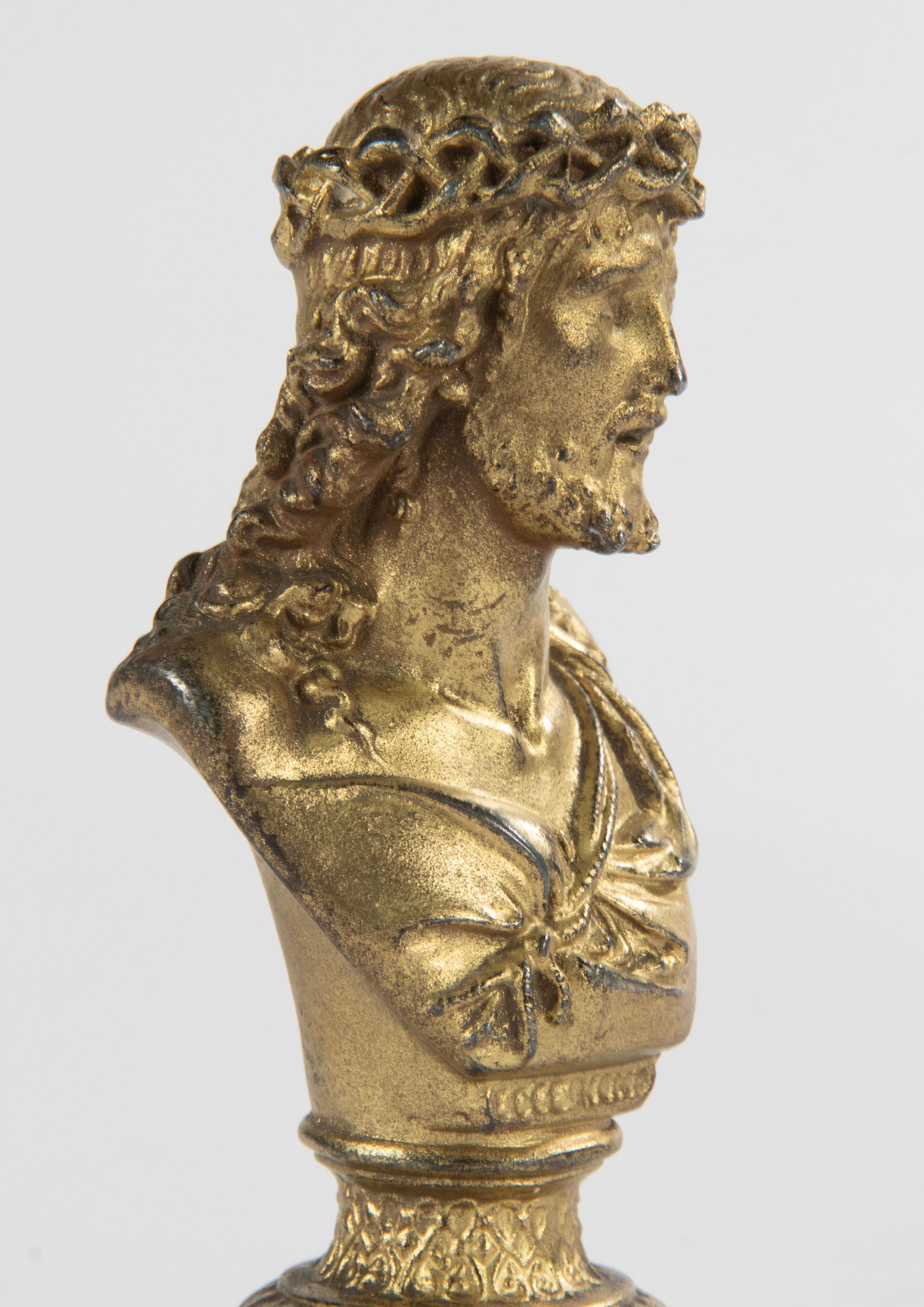 Early 20th Century Gilt Spelter Small Bust Jesus Christ In Good Condition For Sale In Casteren, Noord-Brabant