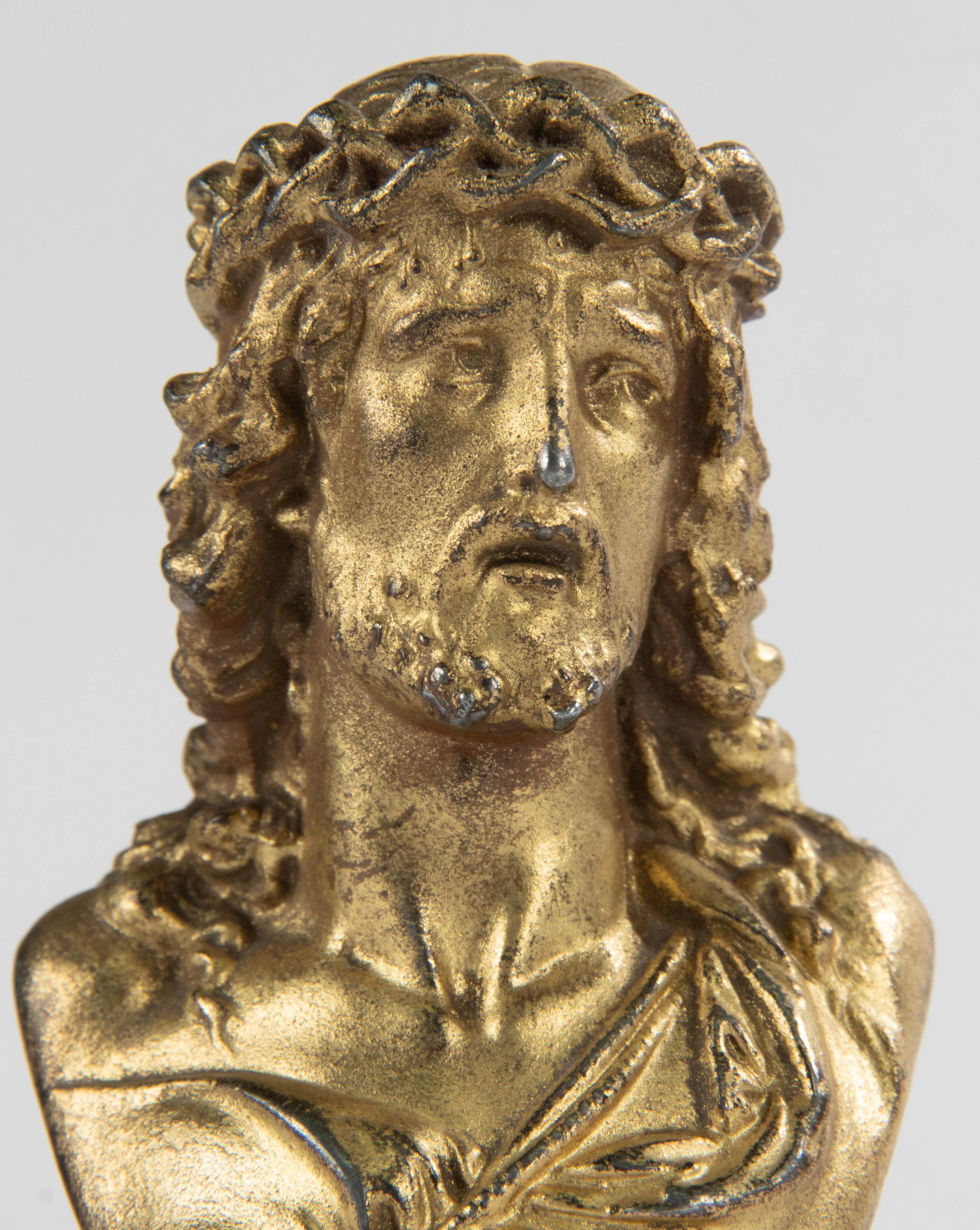 Early 20th Century Gilt Spelter Small Bust Jesus Christ For Sale 1