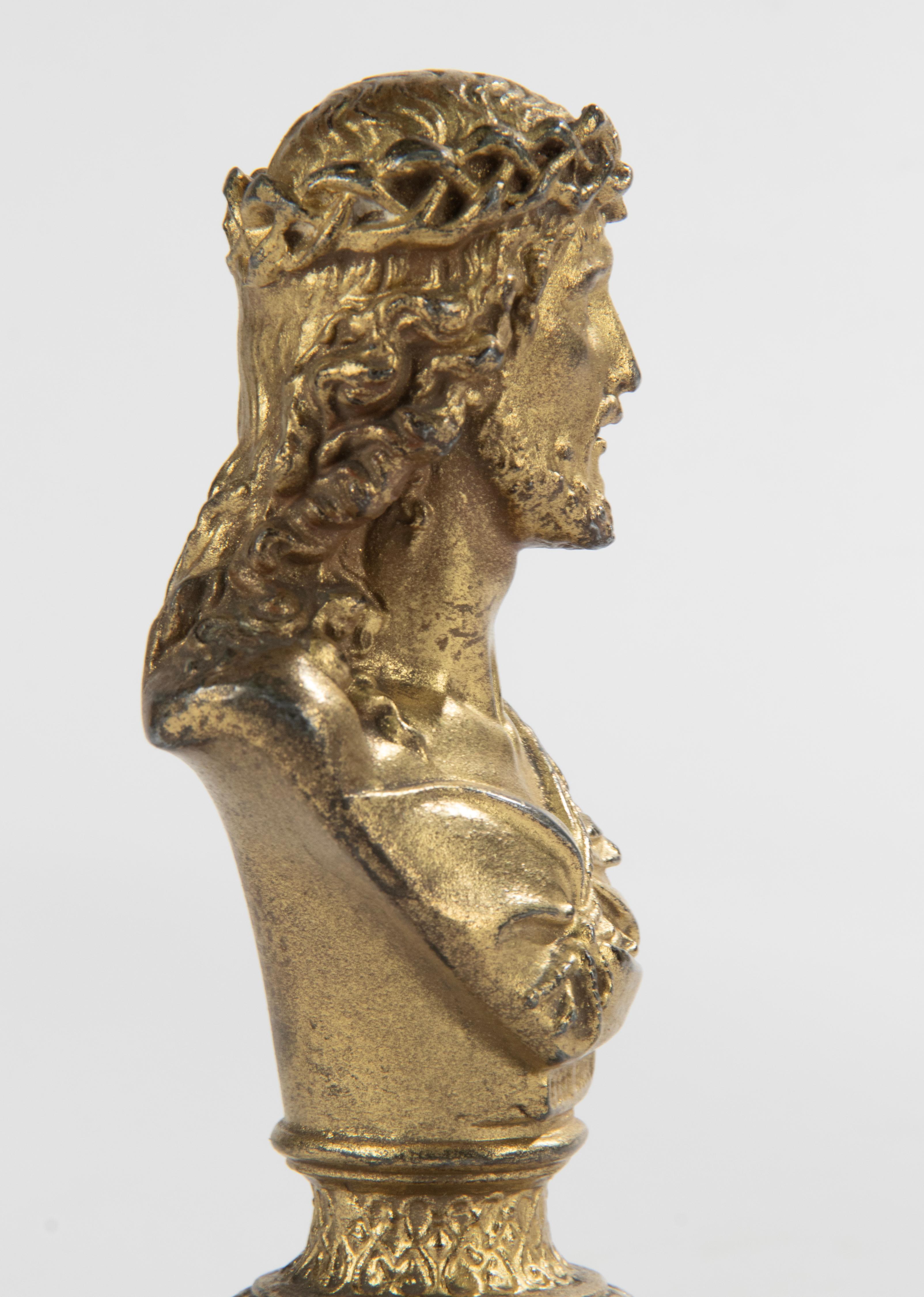 Early 20th Century Gilt Spelter Small Bust Jesus Christ For Sale 3