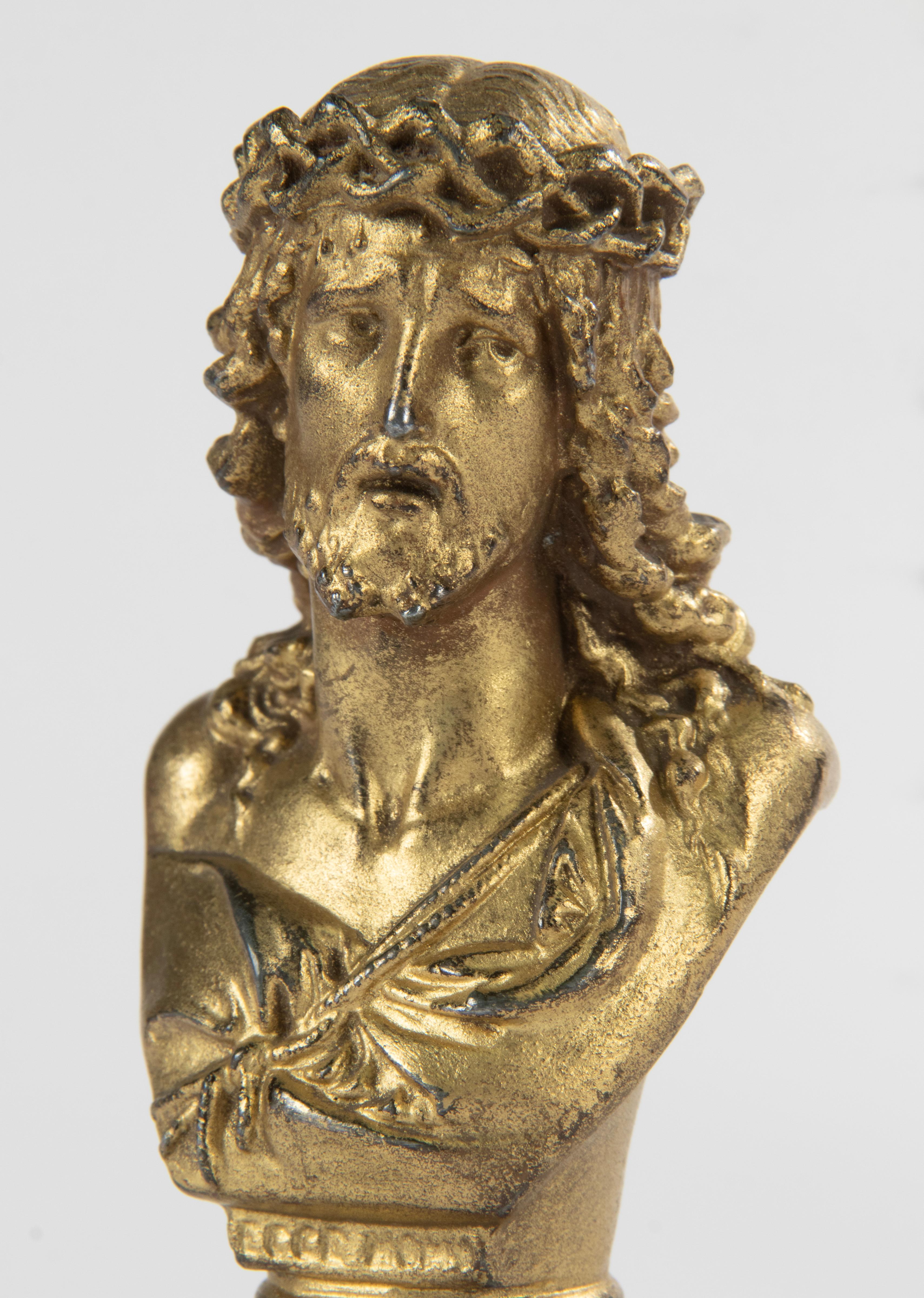 Early 20th Century Gilt Spelter Small Bust Jesus Christ For Sale 4