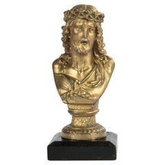 Antique Early 20th Century Gilt Spelter Small Bust Jesus Christ