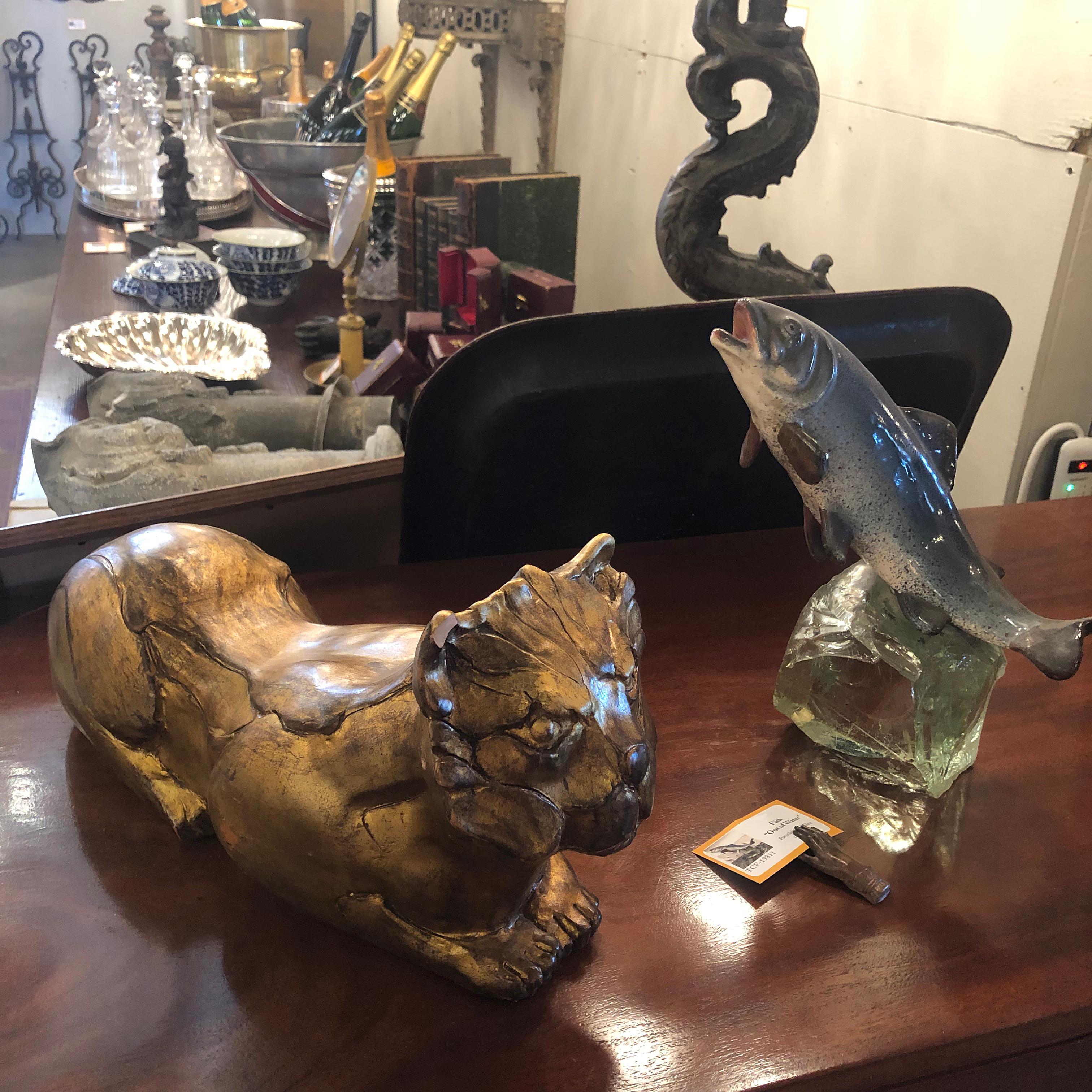 Early 20th Century Gilt Terracotta Cats In Good Condition For Sale In Brenham, TX