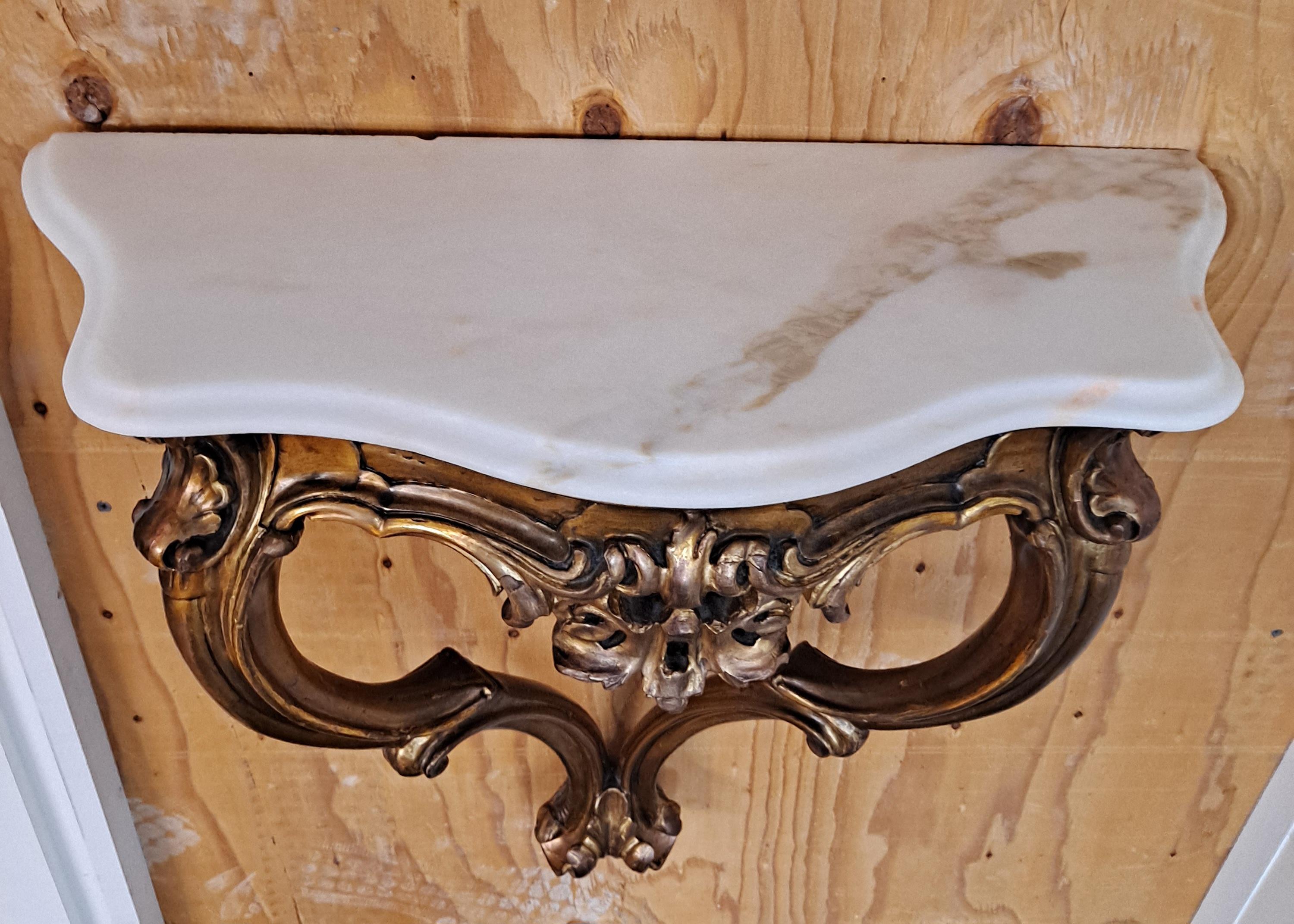 Early 20th Century Giltwood and Marble Top Wall Mounted Console Table/ Shelf With Drawer

22