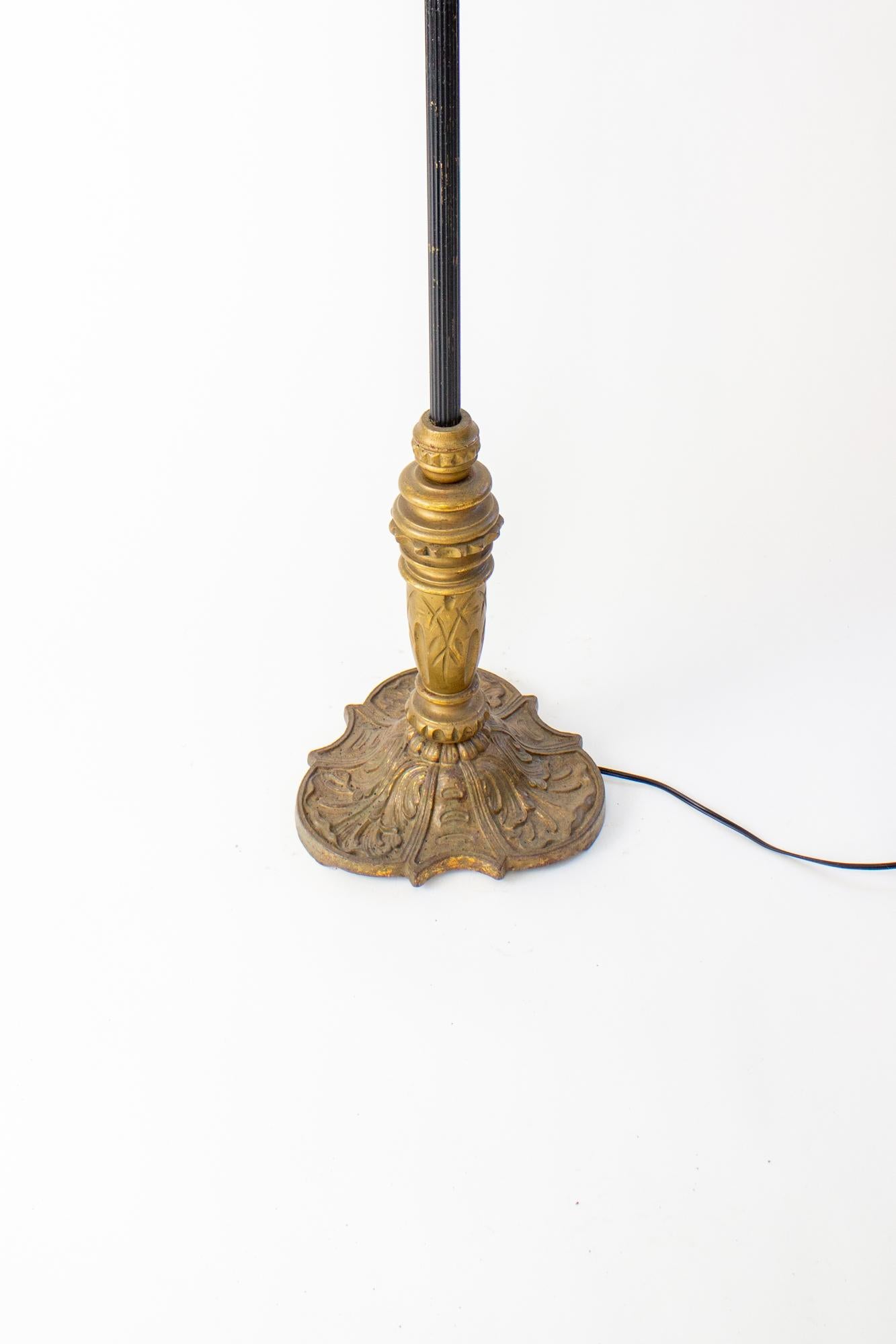 Revival Early 20th Century Giltwood and Metal Floor Lamp with Two Light Cluster For Sale
