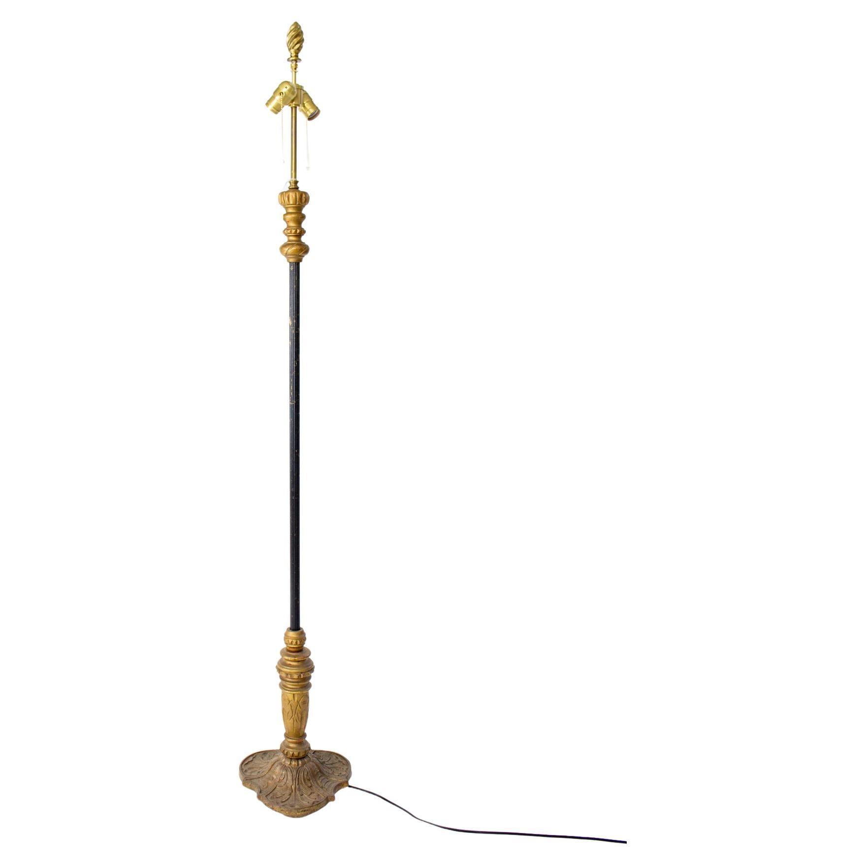 Early 20th Century Giltwood and Metal Floor Lamp with Two Light Cluster For Sale