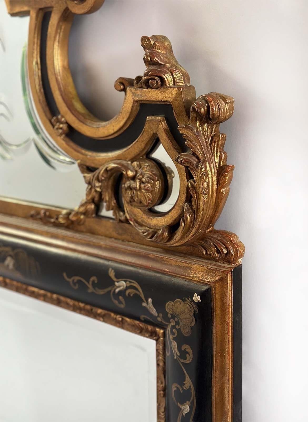 Early 20th Century Giltwood & Ebonized Chinoiserie Mirror In Good Condition For Sale In Los Angeles, CA