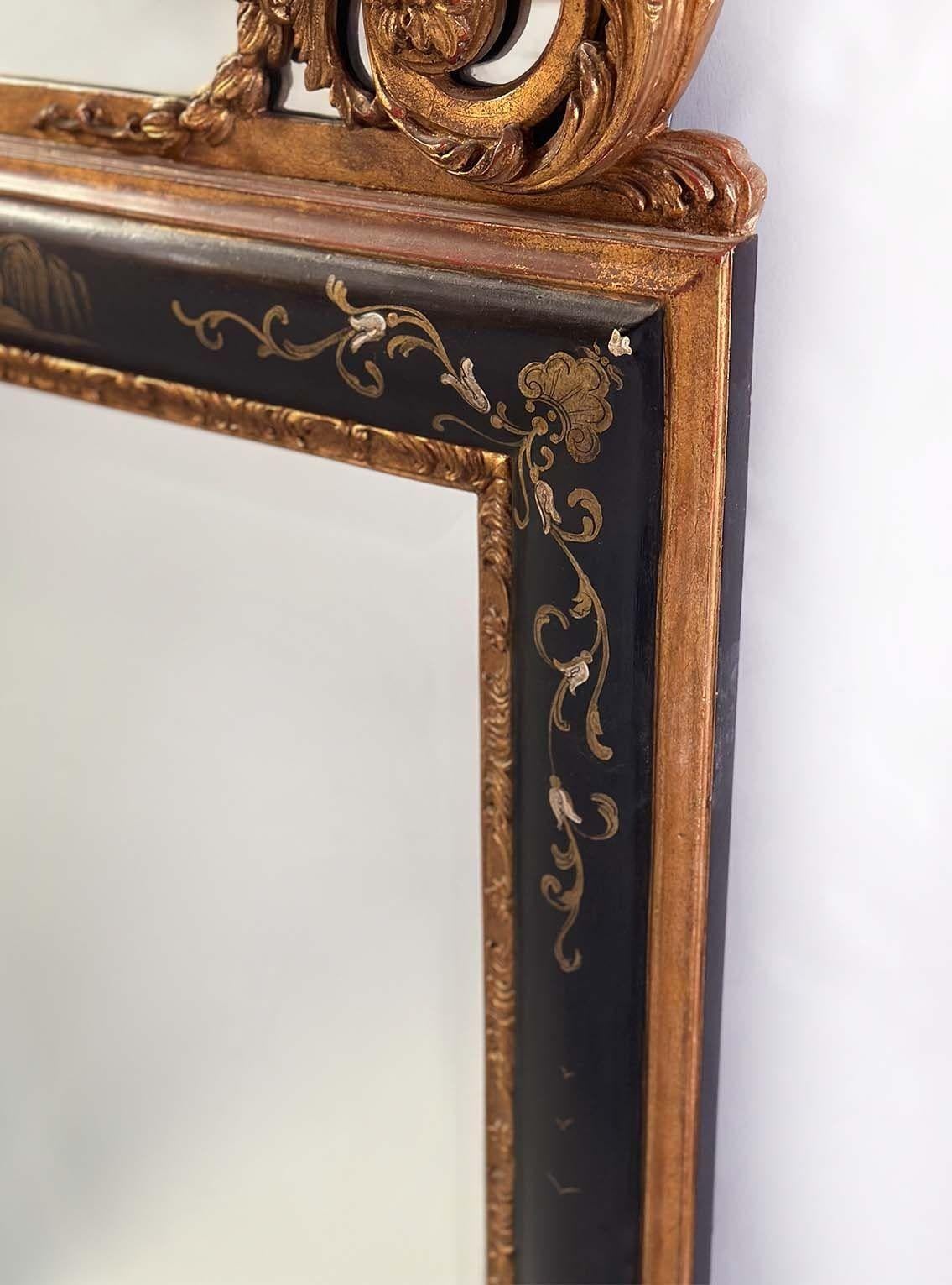 Early 20th Century Giltwood & Ebonized Chinoiserie Mirror For Sale 1
