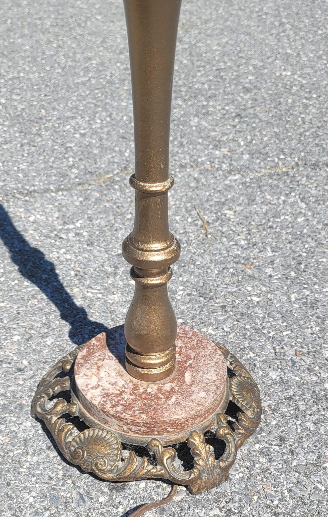 Absolutely beautiful 1920's Bridge floor lamp with a metal and marble base and giltwood pole. This magnificent lamp stands approximately 60