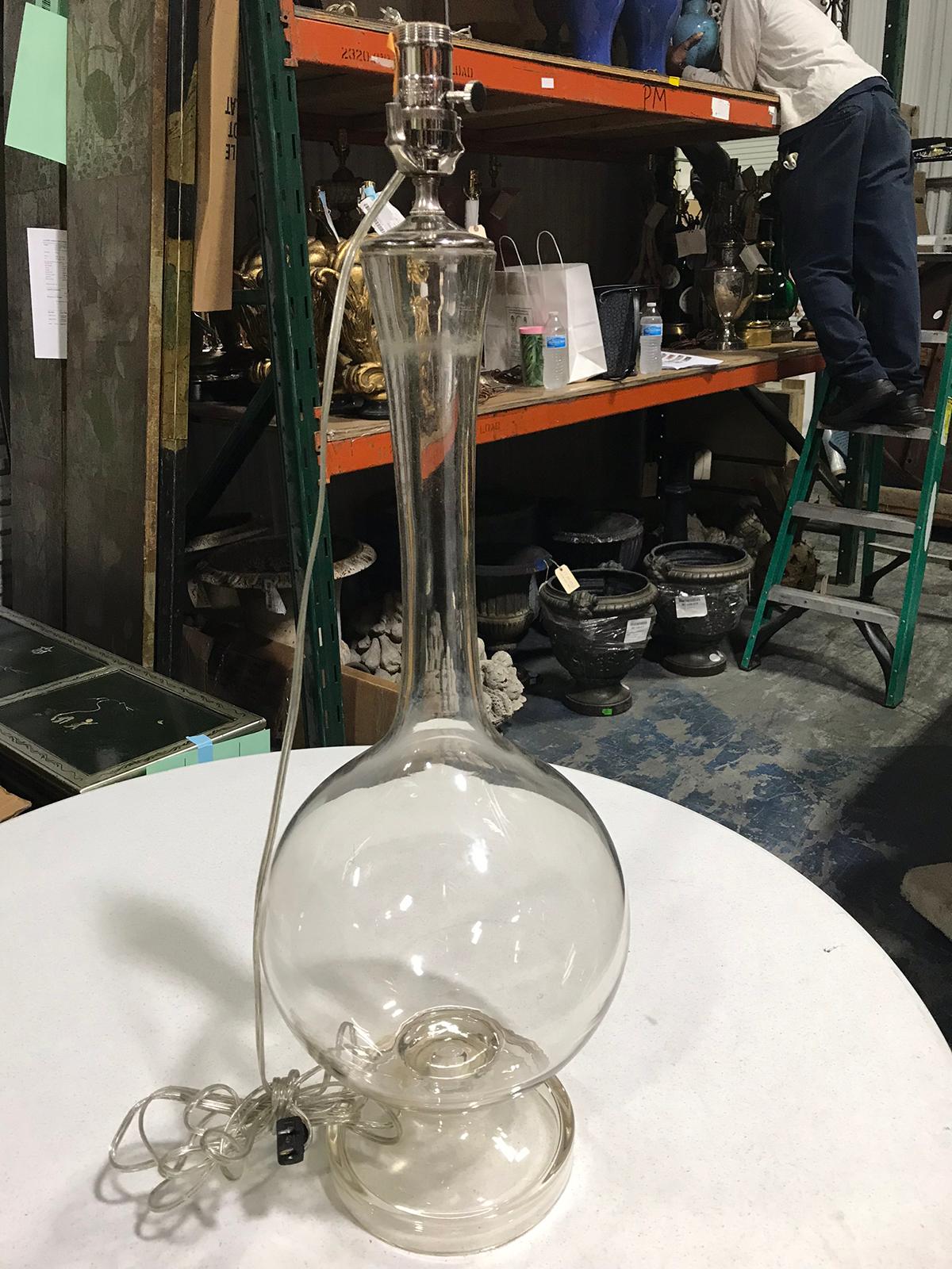 Early 20th Century Glass Bottle as Lamp In Good Condition In Atlanta, GA