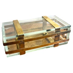 Early 20th Century Glass Box Decorated with Brass Belts Forming a Cage