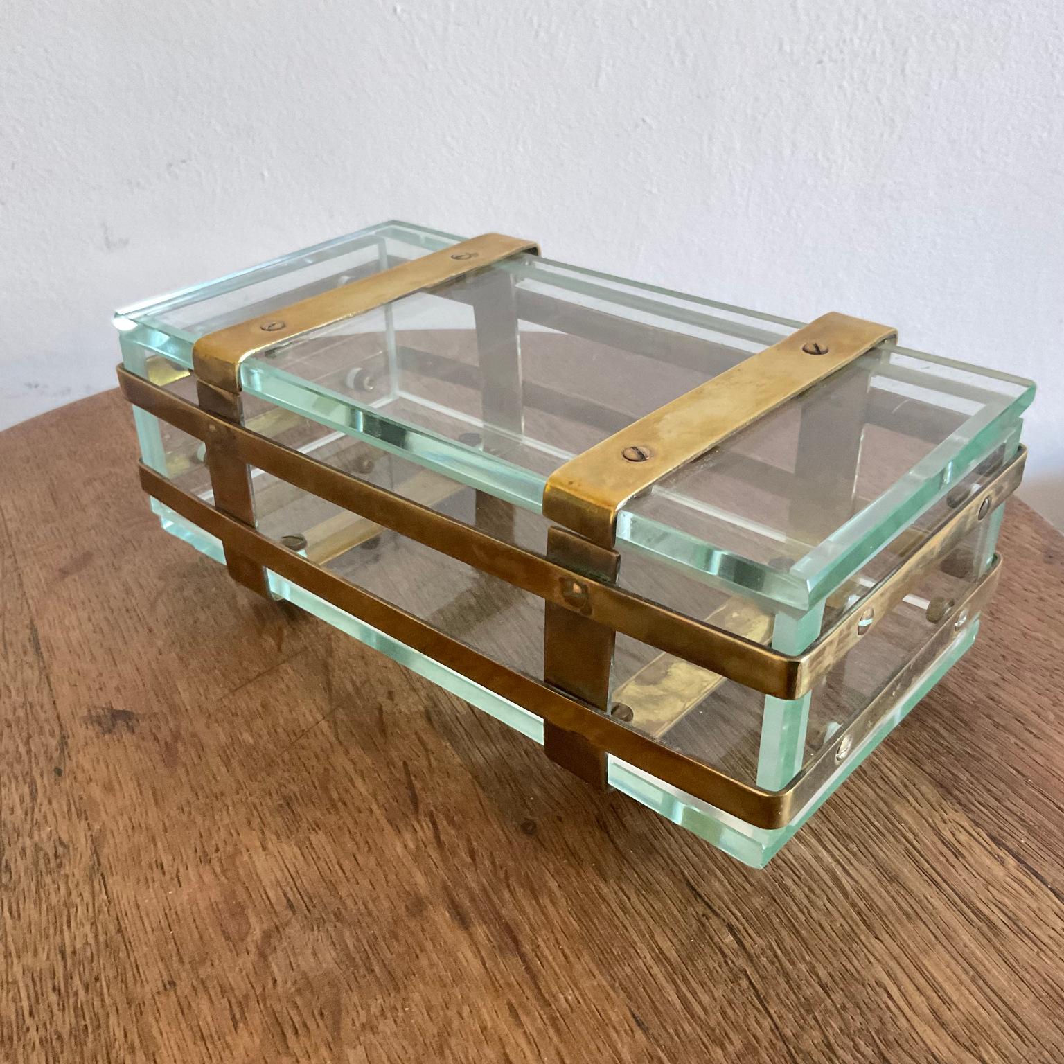 Dutch Early 20th Century Glass Box Decorated with Brass Belts Forming a Cage For Sale