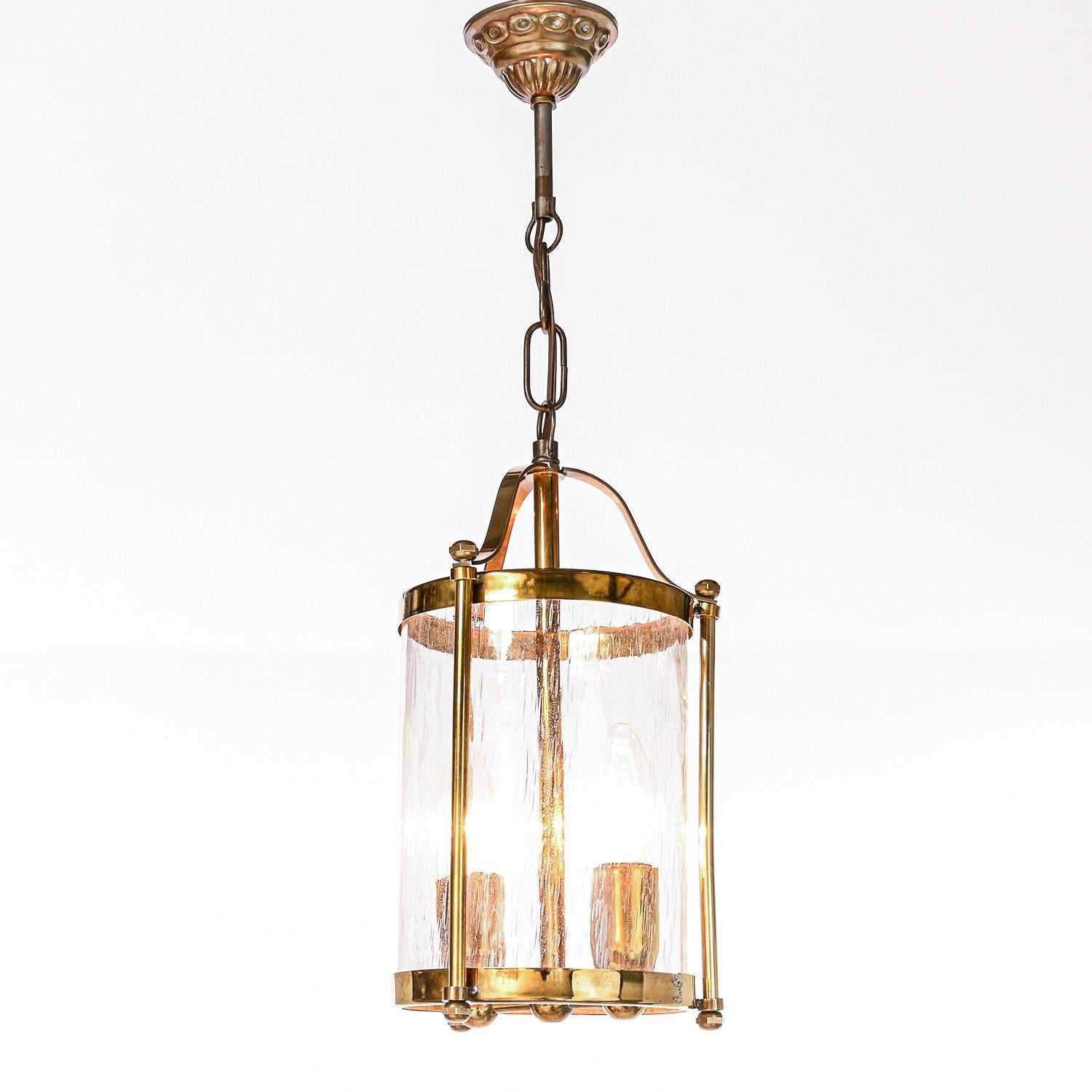 Early 20th Century Glass & Brass Lantern In Good Condition For Sale In Schoorl, NL