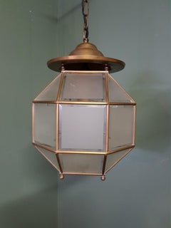 Early 20th Century Glass & Brass Pendant Cubic Ceiling Light Adolf Loos Style