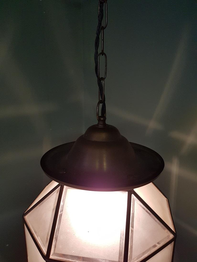 Early 20th Century Glass & Brass Pendant Cubic Ceiling Light Adolf Loos Style For Sale 2