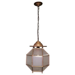 Antique Early 20th Century Glass & Brass Pendant Cubic Ceiling Light Adolf Loos Style