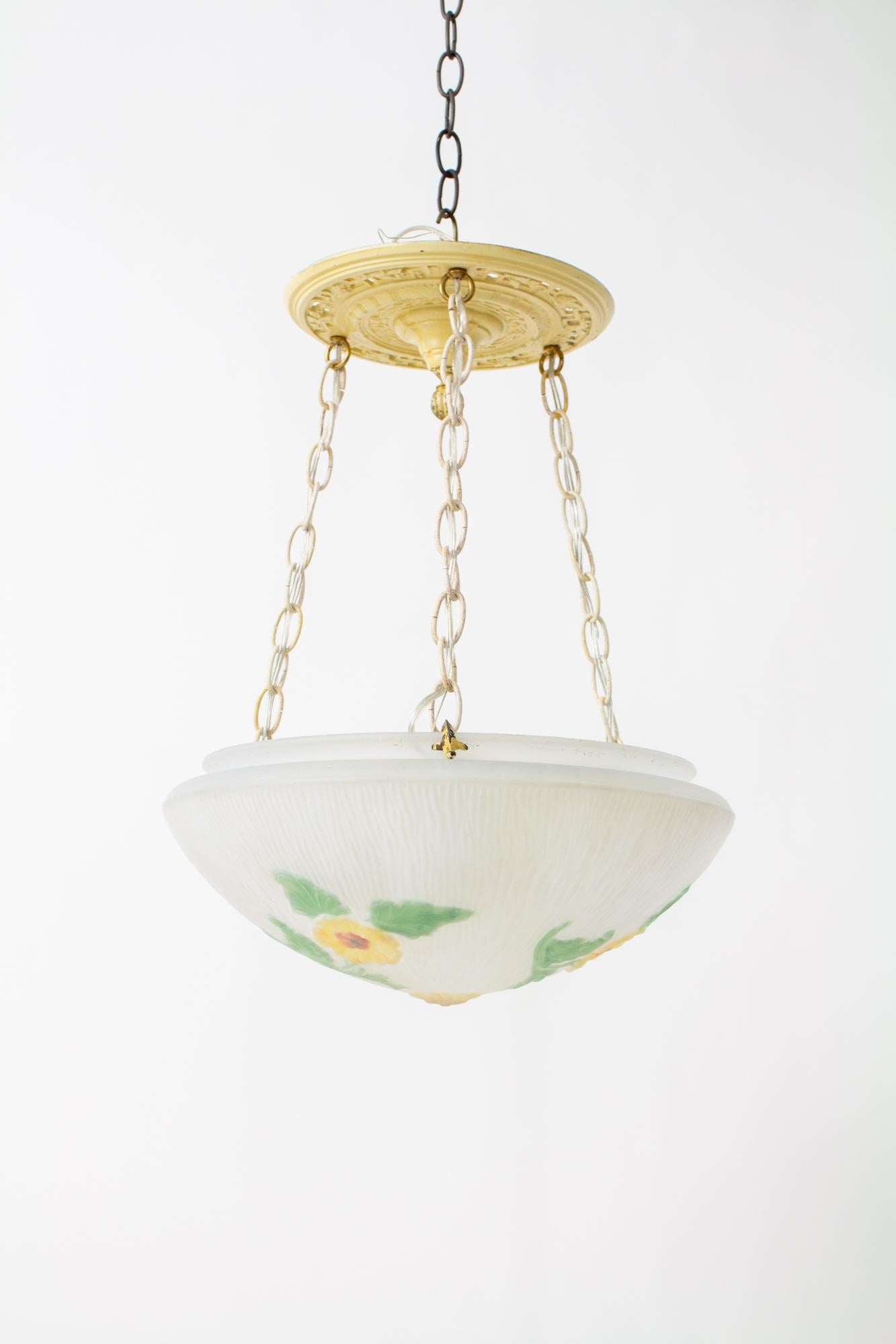 Art Nouveau Early 20th Century Glass Flower Bowl Fixture For Sale