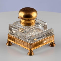 Early 20th Century Glass Inkwell With Gilded Mountings