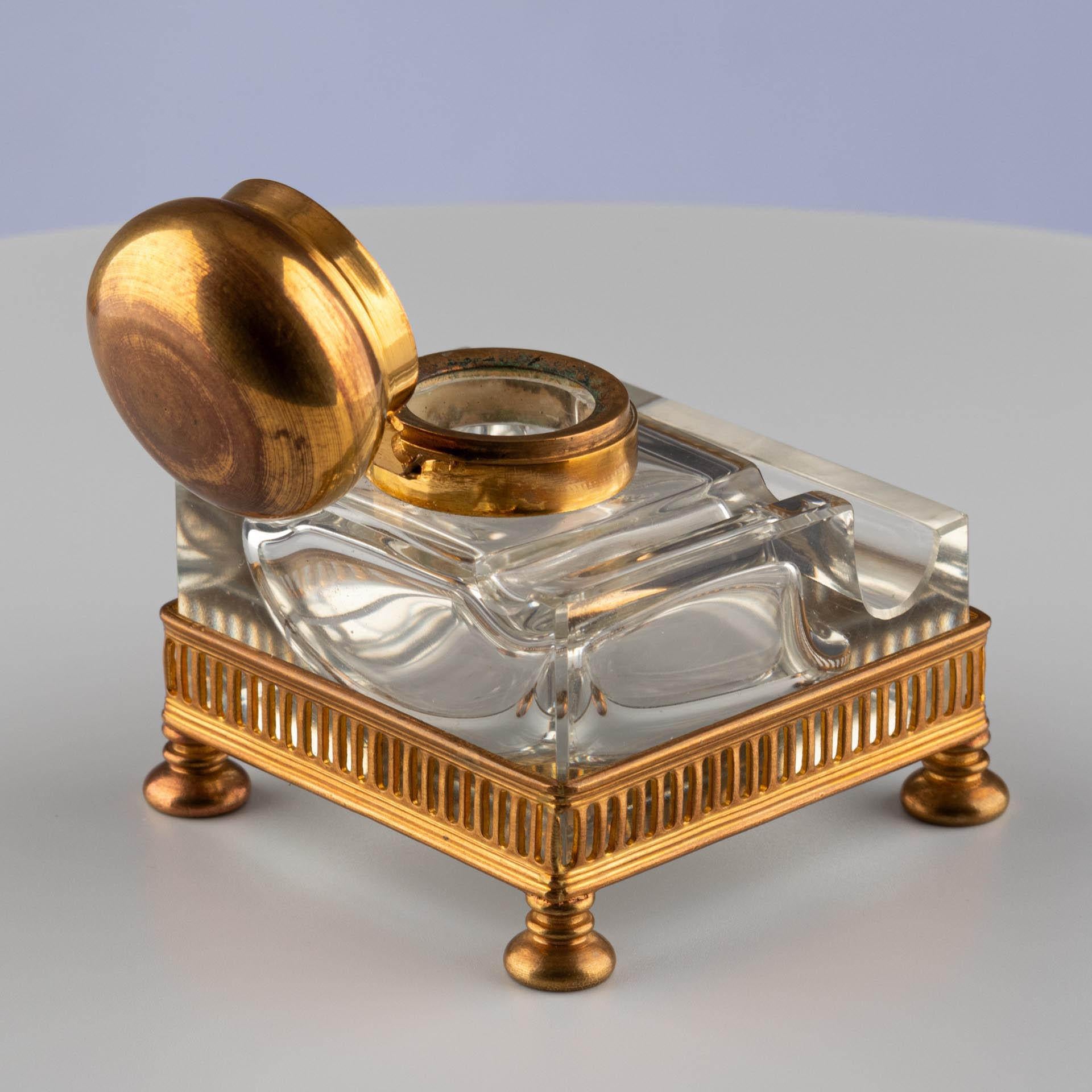 Tintero de cristal de principios del siglo XX con monturas doradas en Bueno estado para la venta en Greven, DE