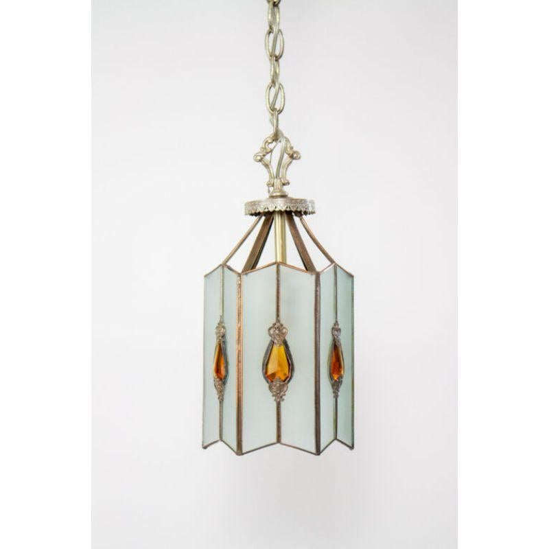Art Deco Early 20th Century Glass Lantern with Amber Jewels For Sale