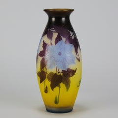 Early 20th Century Glass Vase Entitled "Blue Flower Vase" by Emile Gallé