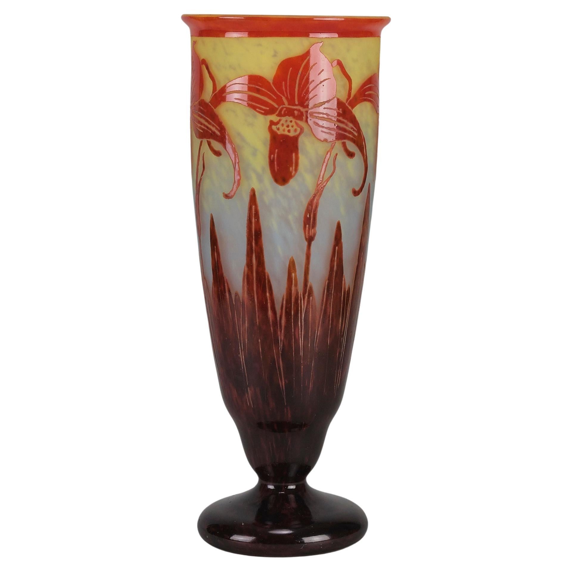 Early 20th Century Glass Vase entitled "Décor Orchidée" by Le Verre Français