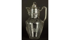 Early 20th Century Glass Wine Jug with Silver Fittings