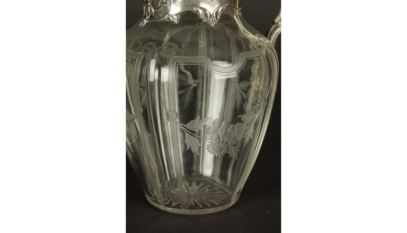 Early 20th Century Glass Wine Jug with Silver Fittings In Good Condition For Sale In Liverpool, GB
