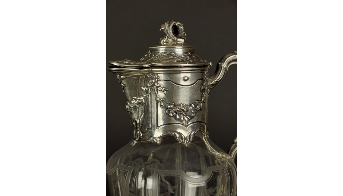 Early 20th Century Glass Wine Jug with Silver Fittings For Sale 1