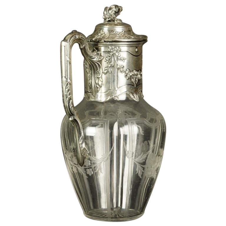 Early 20th Century Glass Wine Jug with Silver Fittings For Sale