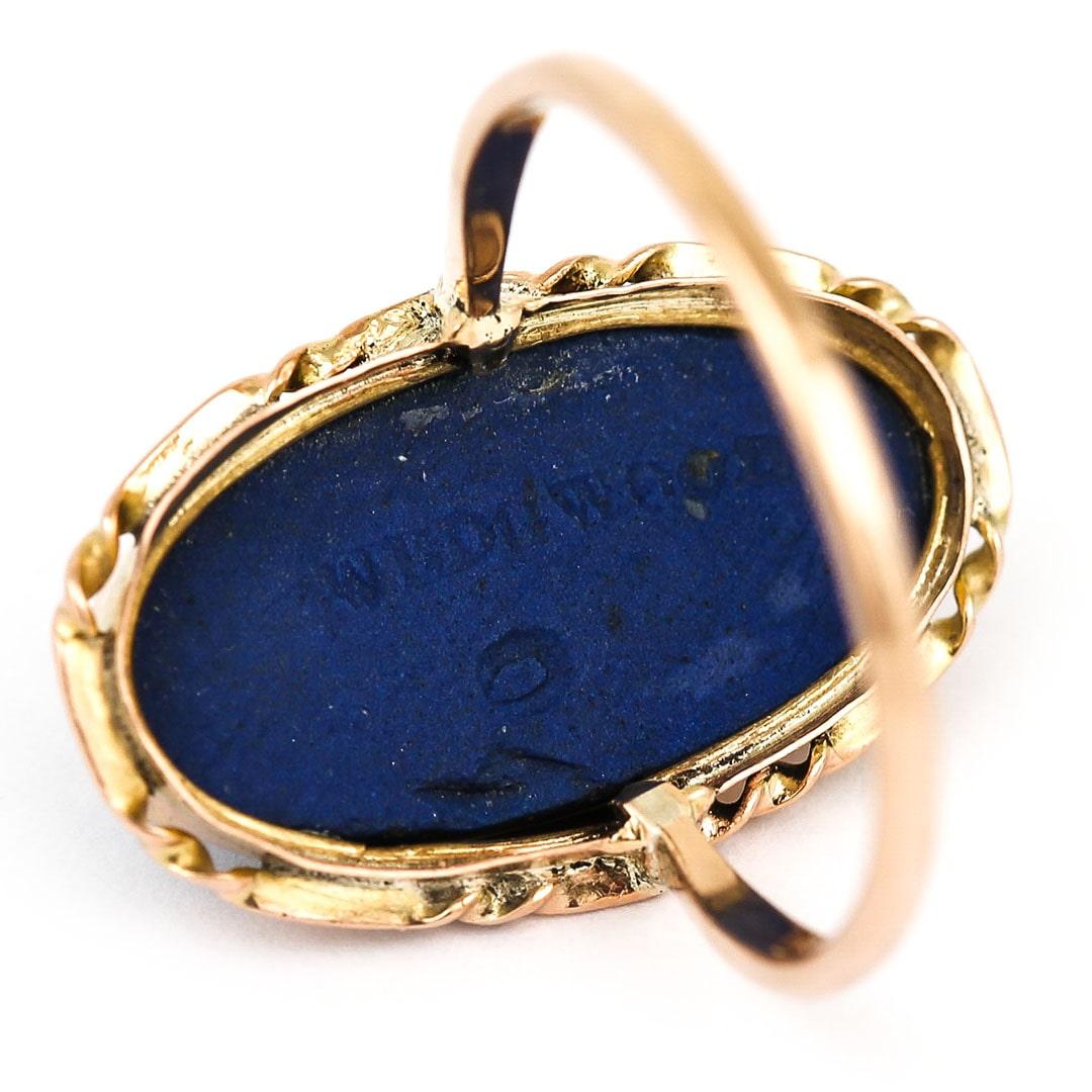 Early 20th Century Gold and Blue Oval Jasperware Wedgwood Ring 3