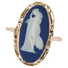 Early 20th Century Gold and Blue Oval Jasperware Wedgwood Ring